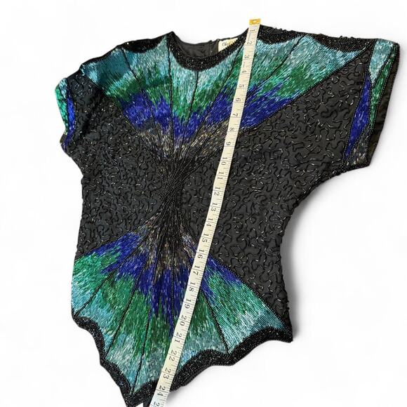 90s intricate beaded evening asymetrical zip-up going out top womens size small - Picture 6 of 7